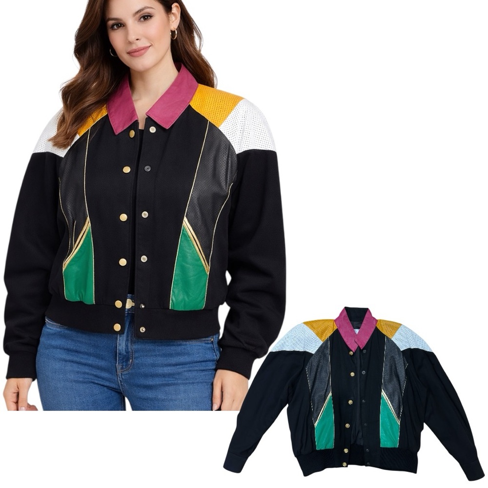 Deja Vu Designs Genuine Leather Colorblock Jacket Made in USA Size XS